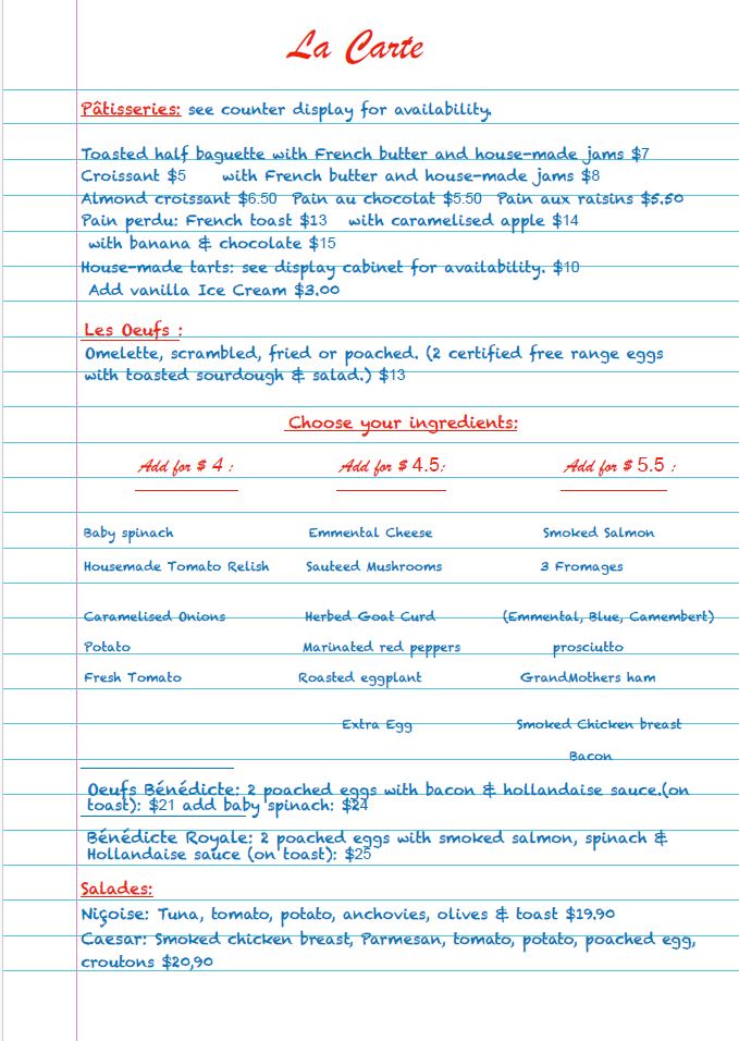 La Carte — Pâtisseries, Eggs & Salads