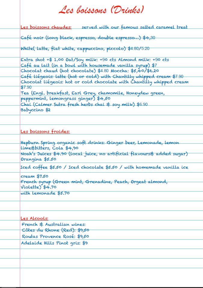 Les Boissons — Drinks Menu