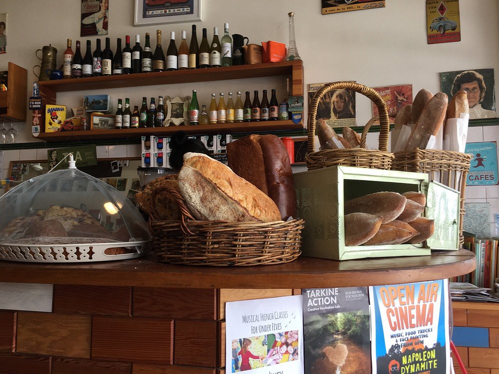 Artisan breads and French wine at the counter
